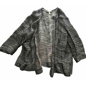 EILEEN FISHER WOMENS SIZE XL CARDIGAN BLACK GRAY QUARTER SLEEVE‎ PULLOVER